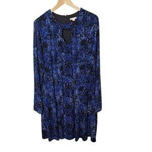 Cato Dress Womens 18/20W Knee Length Blue Floral Keyhole Long Sleeve Back Zip